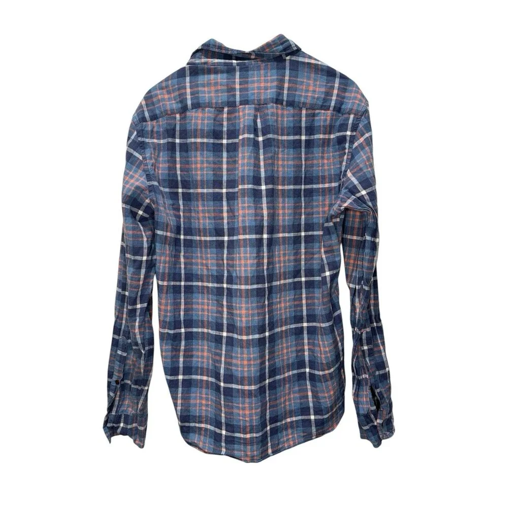 J Crew Mens Dress Shirt Medium M Blue Orange Plaid Long Sleeve Button Up Cotton